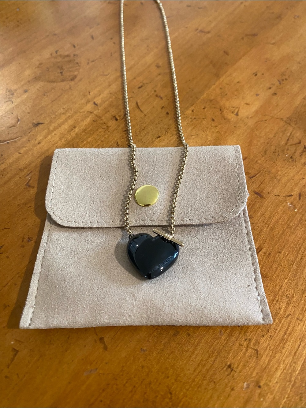 Olivia Button Black Heart Pendant Necklace with Gold Chain